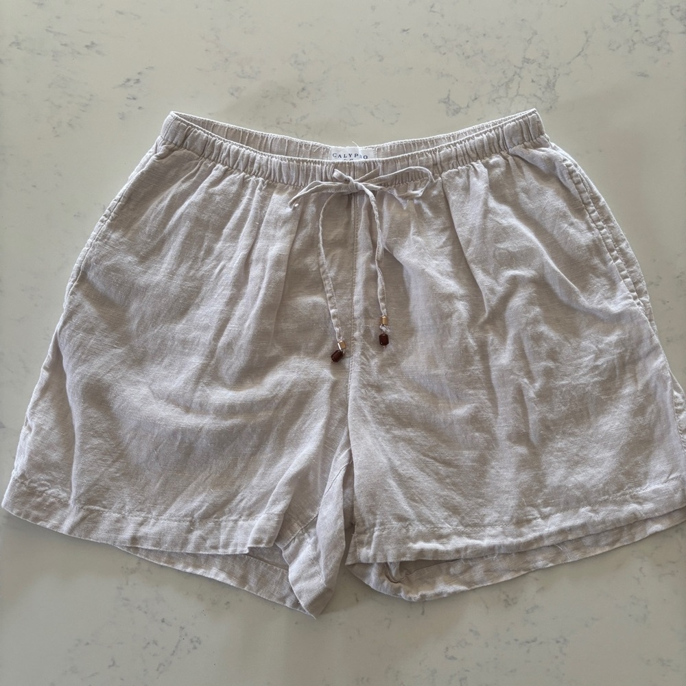 Calypso St. Barth Natural/Oatmeal Color Linen Elastic Waist Shorts Sz. M